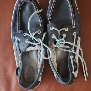 Navy Blue Boat Shoes with Light Blue Laces